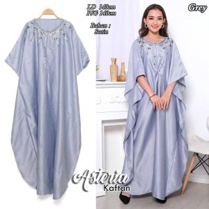 B&R Kaftan Asteria / Busana Wanita Muslim / Material Satin / Busui / Sleting Busui / Payet Mote Kalung/ Jumbo Size Fit