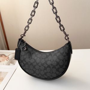 COACH Original Womens Bag Mira Crescent Bag Classic Carriage Printed Single Shoulder Cross Shoulder Chain Bag Handheld Underarm Bag CM584 Size: 23*16*6cm