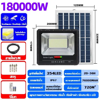 ⚡ซื้อ 1 แถม 1⚡ ไฟโซล่าเซลล์ 180000Wแท้ Solar light LED หลอดไฟโซลาเซล์ ไฟโซล่าเซล แสงสีขาวไฟพลังงานแสงอาทิตย์ โคมไฟนอกบ้าน สปอตไลท์ สว่างอัตโนมัติเมื่อฟ้ามืด หลอดไฟ IP68 กันน้ำ กันฟ้าผ่า พร้อมรีโมท รับประกัน 30ปี