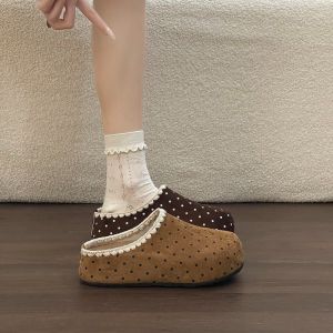 Free Shipping Retro Polka Dot Cute Lace-Up Thick-Soled Slip-On Sandals For Women Spring 2026 Suitable For Outdoor Wear Non-Slip Comfortable And Easy To Wear