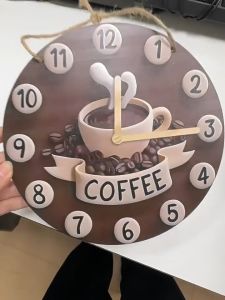 Wooden Coffee Clock Wall Decor Vintage Rustic Hanging Wooden Sign Home Cafe Kitchen Art Ornament