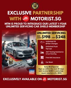 Exclusive Car Shield Membership with Motorist.sg Unlimited Servicing for $198 includes oil changes fluid top-ups tire assistance insurance and car wash. Available on Motorist.sg.
