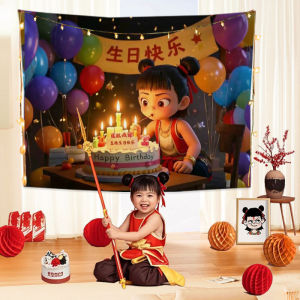 Ready stock sa local warehouseNezha Theme Birthday Scene Decoration Boys and Girls Childrens Happy Party Ceremony Atmosphere Nezha Background Cloth
