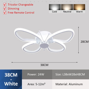 TOMAX Modern LED Ceiling Light - Remote Control Aluminum Butterfly Design for Bedroom Childrens Room or Dining Room