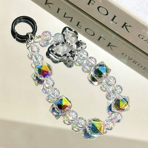 CA  พวงกุญแจห้อยโทรศัพท์รูปผีเสื้อที่วาดด้วยมือพร้อมจี้กล้อง