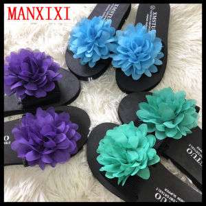 MANXIXI Beautiful 1.18 Inches Wedge Sandals Lotus Flowers Inlay Rubber Sole Sturdy Flat Slippers For Women (Size 35-40)