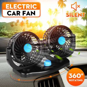 Homekit Mall 12V 24V 360 Degree All-Round Adjustable Car Auto Air Cooling Dual Head Fan Low Noise Car Auto Cooler Air Fan Car Fan Accessories Rotating Fans