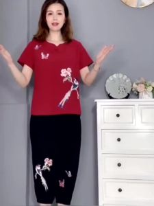 One set Grandmas two-piece cotton and linen suit Middle age单套装奶奶装棉麻两件套装中老年人女装妈妈装太太60岁