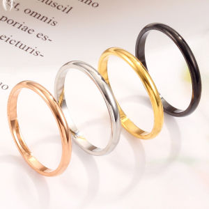 2mm Fashion Simple Smooth Titanium Steel Ring Plated with 18K Rose Gold Ball Stainless Steel Couple Ring for Women