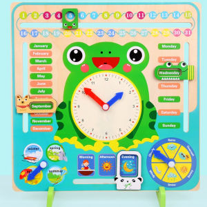 [SG STOCKS] 7in1 Multi-Functional Cognitive Early Education Wooden Calendar Clock