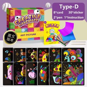 12Pcs Kids Magic Transfer Colorful Sticker Painting Kit Children Creative DIY Foil Painting Art Set Early Educational Learning Drawing Toy Christmas Birthday Gifts