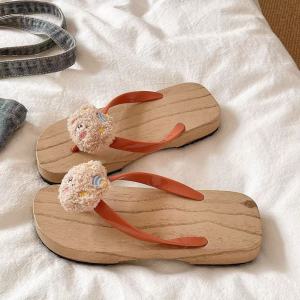 Free Shipping Imitation Wooden Clogs WomenS Summer Thick-Soled Non-Slip Korean-Style Slippers With A Faux Wood Grain Design Versatile And Fashionable For Outdoor Wear Trendy Ins Style