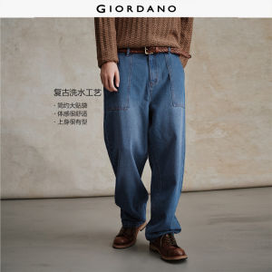 Giordano Men Mid rise patch pockets loose denim jeans Free Shipping 18115711