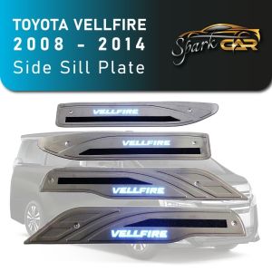 Toyota Vellfire 2008 - 2014 Black Lining Car Side Sill Step Plate with Blue Light LED