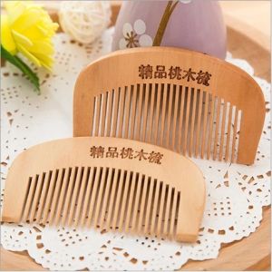Sisir Kayu Persik Anti Rontok Anti Statik Gigi Bulat Cantik