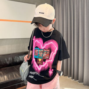 Wander เสื้อผ้าเด็กผช เสื้อเช็้ตเด็กชาย เสื้อยืดแขนสั้นเด็กชาย 2023 ใหม่ ครึ่งแขน แฟชั่น เย็น หล่อ ท็อปส์ซูเด็กชาย23513