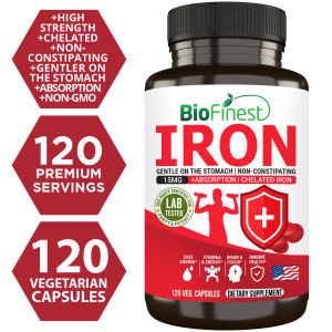 Biofinest Iron 15mg Supplement - Chelated Fast Absorption Gentler on Stomach Non Constipating - Red Blood Cell Formation Pregnancy Fight Anemia - Stamina Energy Brain Immune Health - For Men Women Prenatal Breastfeeding - Made in USA (120 veg. caps)