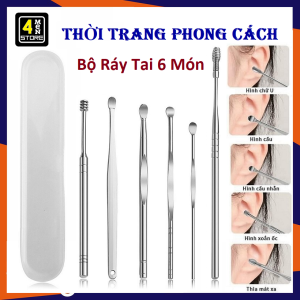 Bộ dụng cụ ngoáy tai inox 6 món kèm ống đựng món khóa inox - Bộ dụng cụ vệ sinh tai đồ lấy ráy tai Cao Cấp bằng thép không gỉ cho gia đình