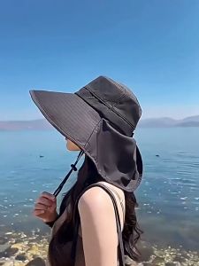 Korean Women Summer Sun Hats Large Brim Solid Color UV Protection Shawl Hats Summer Accessories