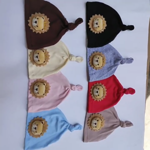 Lovely Lion Baby Cap Cosy Handmade Elastic Knotted Hat Comfortable Headwear Solid Color for Newborns 0 to 1 Years Old