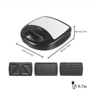 Sandwich Waffle Maker Electric 3-in-1 Waffle Iron 750W Panini Press Grill with 3 Detachable Non-stick Plates LED Indicator Lights Cool Touch Handle Easy to Clean
