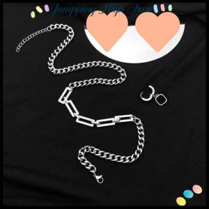 【Jumpping】 ต่างหูทรงสี่เหลี่ยมสีดำแบบเรียบแบรนด์ฮิปฮอปสุดสร้างสรรค์สร้อยคอพร้อมจี้ดีไซน์สุดสร้างสรรค์ทำจากสเตนเลสสตีลสำหรับผู้ชาย