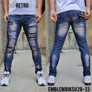 CELANA JEANS PANJANG SOBEK SOBEK / CELANA PANJANG EMBLEM BORDIR SOBEK / CELANA TERLARIS PRIA SOBEK EMBLEM BORDIR