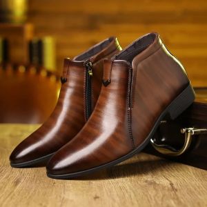 EsHi Retro Cowboy Boots Leather Shoes Chelsea Boots Pointed Toe Men Boots Zipper Male Ankle Boot for Men Autumn Winter Big Size 46 47 48