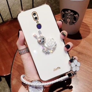 สำหรับ OPPO F1s / OPPO F5 / OPPO F7 / OPPO F9 / OPPO F11 / OPPO F11 Pro กรณีหรูหรา Gilding แบรนด์ที่มีสีสัน Shine ประกายเพชรกระต่าย + สร้อยข้อมือ