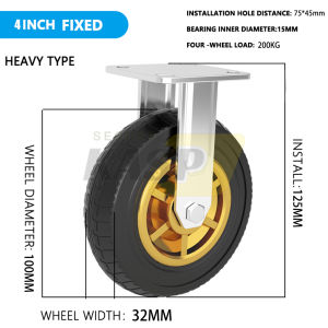Heavy Black Caster Wheel 3/4/5/6/8 Inch Silent Solid Rubber Caster High Bearing Load Trolley Wheels