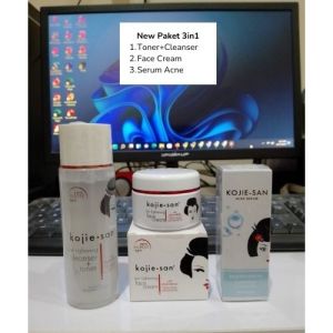 ( NEW Paket Kojiesan ) Kojie san 3 in 1/ Toner+Cleanser 100ml / Face Lightening Cream 30gr / Serum Kojiesan 25ml Original 100% BPOM