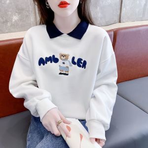 เสื้อสเวตเตอร์ตัวสั้นนักเรียนแฟชั่นตะวันตกแผงความคมชัดรุ่นเกาหลีแบบหลวมคอโปโลอเนกประสงค์