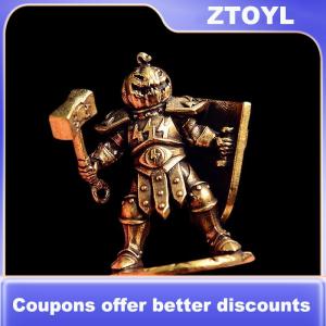 【ZTOYL】 Brass Made Shield Soldier Statue Pumpkin Demon Warrior Display With Hammer Pumpkin Headgear Figurine Home Office Decor