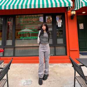 QYUJINS - GREY HW LOOSE CARGO JEANS / HITAM CARGO JEANS / CELANA BIGSIZE HW LOOSE JEANS WANITA