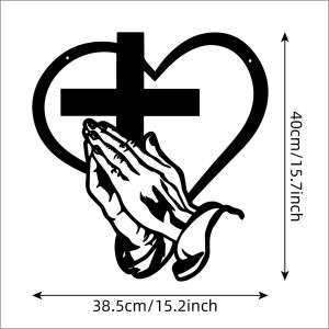 【Peace And Prosperity】Christmas Cross Metal Wall Hanging / Adds A Religious And Zen Atmosphere To Public Areas /Metal Jesus Cross Wall Hanging/Christian Heart & Cross Wall Art