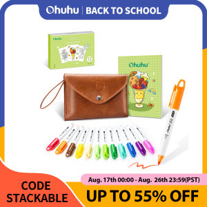 Bộ dụng cụ tô màu đánh dấu cồn mini Ohuhu Đầu cọ 12 màu  Bộ tô màu du lịch bỏ túi với sách tô màu & hộp đựng có thể tái sử dụng Nalu2026