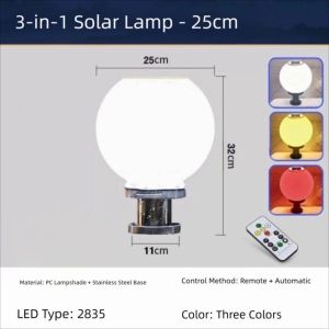 UUMIR Stainless Steel Pillar Lamp Waterproof 20/25CM Solar Cell Pillar Lamp Outdoor Intelligent Light Control Solar Post Lamp For Garden Villa Pillar