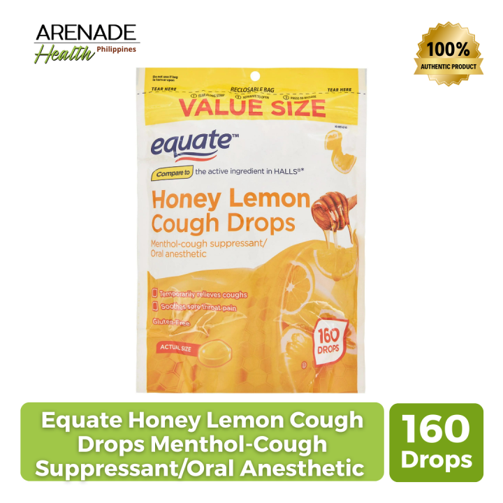 Equate Honey Lemon Cough Drops Menthol-Cough Suppressant/Oral ...