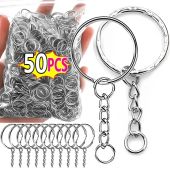 50pcs Bulk Keychains Set Split Keychains Rings with Chain Key Ring Metal Keychain Split Key Rings Bulk Key Pendant Chains Buckles Keychains Line Split Rings Jewelry Findings