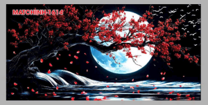 Tranh Bể Cá 3D Decal Dán Hồ Cá Mẫu Cành Hoa Trăng Tặng Tem Cảnh Báo