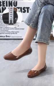 Sepatu Wanita Slop Wedges 3Cm Karet Jelly Glossy Polos Korea Style Sepatu Wanita Formal Kantor Kerja