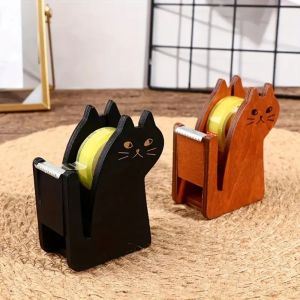 AODDO Với 1 cuộn băng dính Máy phát băng dính Thiết kế mèo dễ thương Chất liệu gỗ Máy cắt băng dính Chủ đề mèo Phong cách cổ điển Máy cắt băng Vật tư văn phòng