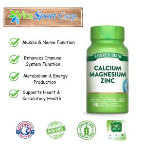 Nature’s Truth Calcium Magnesium & Zinc – 90 Caplets – Essential Minerals for Bone Health & Immunity
