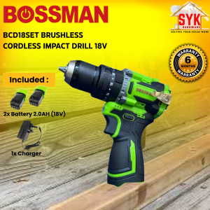 SYK Bossman BCD18SET Cordless Impact Drill Battery Machine Drilling Wood Mesin Impak Bateri Drill Kayu