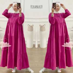 pakaian wanita midi dress jumbo bahan  katun twill  muslim terbaru 2025  dres kekinia korean style gamis midi polos burgundi  bahan  terbaru baju lebaran aju kondangan terlaris mewah elegant busui bumil grosir fuchia lemon