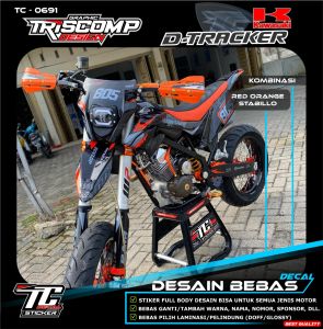 Decal dtracker 150 new fullbody motif hitam kombinasi red oren timbul - Sticker decal skotlet Motor Dtracker DTX new hitam glossy custom list kombinasi red oren striping klx dtracker new Full Body Desain custom Bebas Request TC-0691