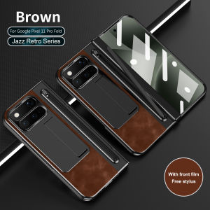 For Google Pixel 11 Pro Fold Case Luxury Leather Hard With Stand tempered glass Film fall protection Protective Back Cover