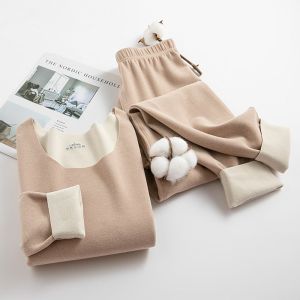 SRHTY Comfortable Simple Pants German Fleece Nylon Solid Color Long Johns Set Korean Style Sleepwear Women Thermal Underwear Elastic Underwear