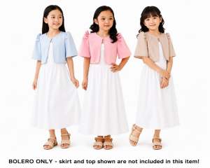 BB .. Elegant Girls Ethnic Festive Wear Set - Pink/White Top & Bolero with Embroidery for Kids 6-10yrs
