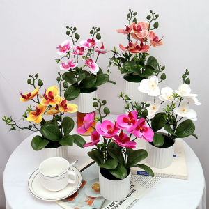 Artificial Butterfly Orchid Potted Plant Desk/Dining Table Decor for Home Office Wedding Decoration
